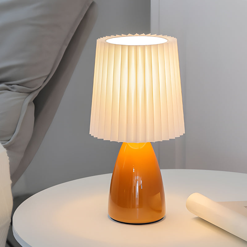 LuxRoyale Pleated Fabric Table Lamp - Dimmable LED with Glass Base & USB Port - Yellow