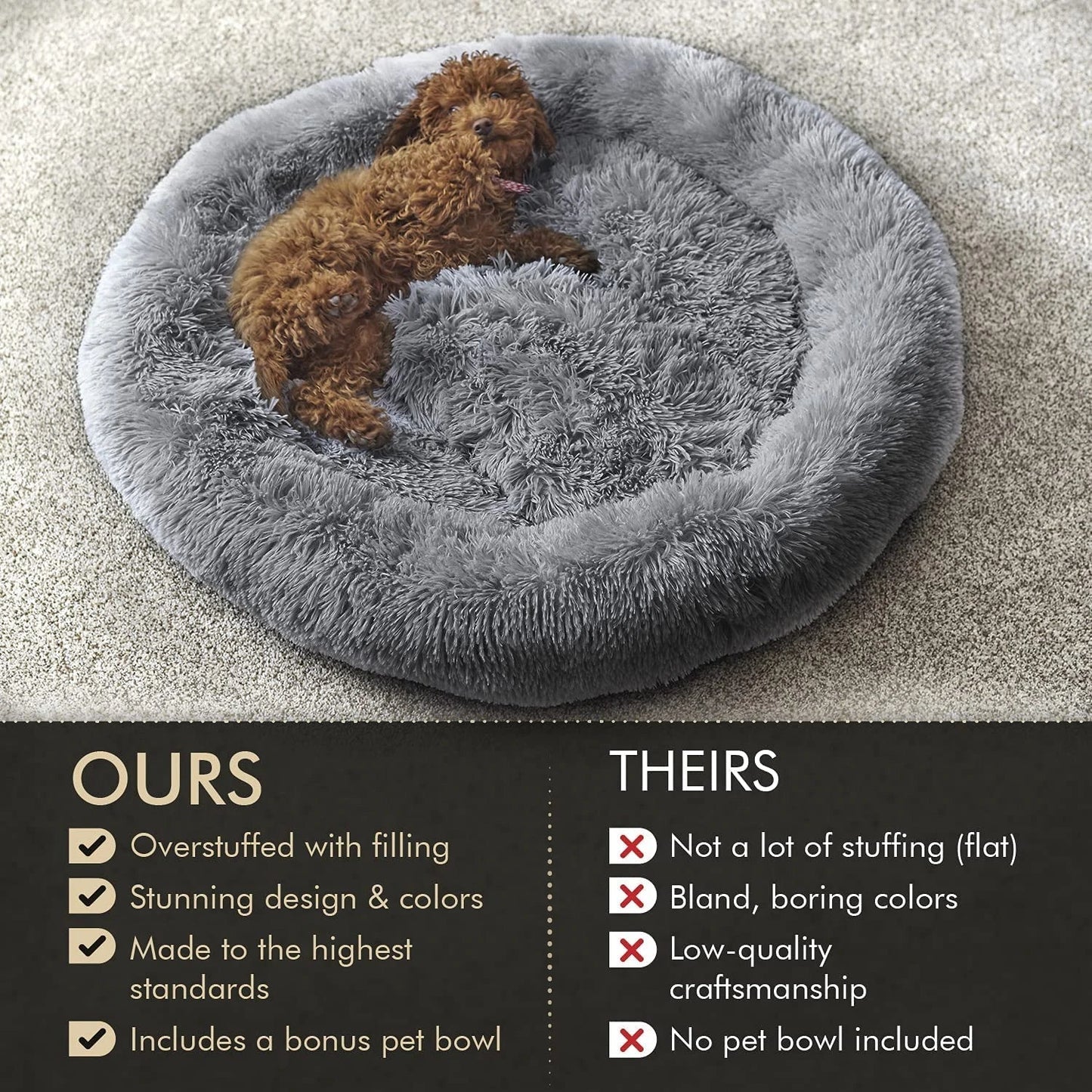 Pawelux Anti-Anxiety Deep Sleep Dog Bed – Cozy Faux Fur Sanctuary for All Breeds