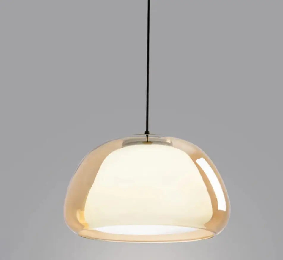 RoyaleGlow Stylish Denmark-Inspired Double Glass Pendant Light Fixture - Amber / Small / Warm White