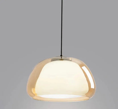 RoyaleGlow Stylish Denmark-Inspired Double Glass Pendant Light Fixture - Amber / Small / Warm White