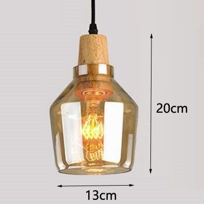 RoyaleGlow Vintage-Inspired Glass and Wood Pendant Lighting - Classic Elegance - Amber / Type A