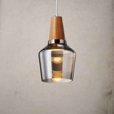 RoyaleGlow Vintage-Inspired Glass and Wood Pendant Lighting - Classic Elegance - Grey / Type A