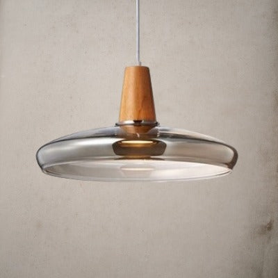 RoyaleGlow Vintage-Inspired Glass and Wood Pendant Lighting - Classic Elegance - Grey / Type A