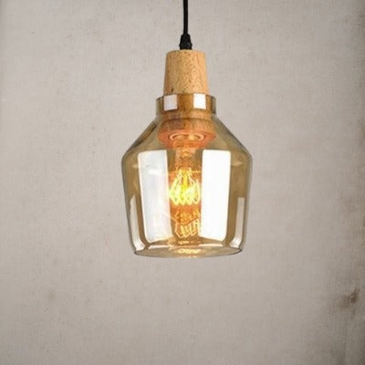 RoyaleGlow Vintage-Inspired Glass and Wood Pendant Lighting - Classic Elegance - Grey / Type A