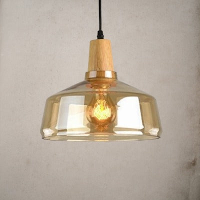 RoyaleGlow Vintage-Inspired Glass and Wood Pendant Lighting - Classic Elegance - Grey / Type A