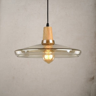 RoyaleGlow Vintage-Inspired Glass and Wood Pendant Lighting - Classic Elegance - Grey / Type A