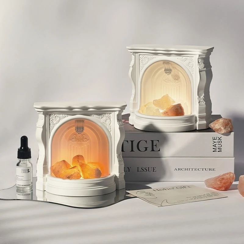 Crystal aromatherapy fireplace ornament with fireless fragrance, featuring natural stones and essential oil for long-lasting aroma diffusion.