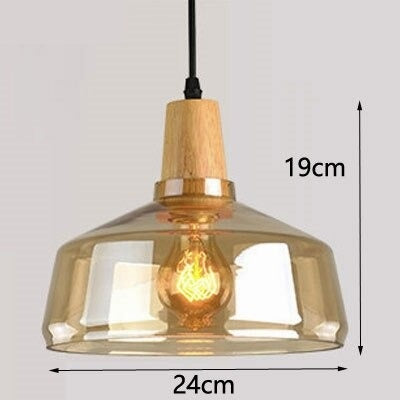 RoyaleGlow Vintage-Inspired Glass and Wood Pendant Lighting - Classic Elegance - Amber / Type B