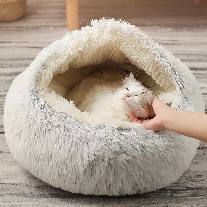 Furora Cozy Cocoon Calming Cat Bed - Plush, Ergonomic Design for Stress Relief and Joint Comfort - Machine Washable, Non-Slip Base