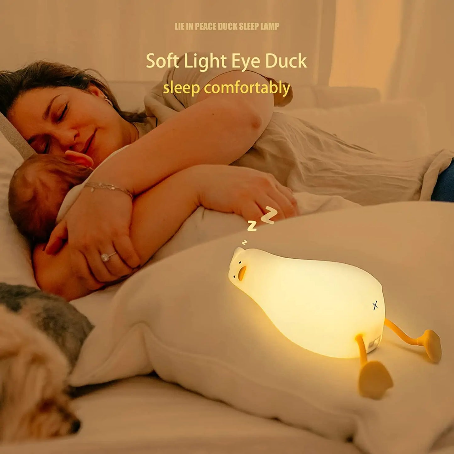 LED duck night light, squishy silicone duck lamp, touch control dimmable nursery lamp with three brightness levels for kids' rooms and bedrooms.