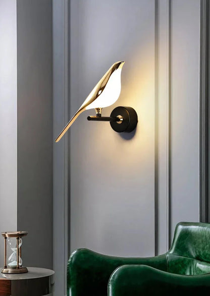 Modern Bird Wall Light - Rotatable Gold LED Wall Sconce - One Bird / Warm White