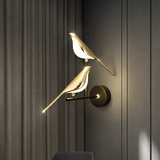 Modern Bird Wall Light in gold, rotatable LED wall sconce ideal for dining rooms, bedrooms, and living spaces.