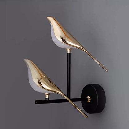 Modern Bird Wall Light - Rotatable Gold LED Wall Sconce - 2 Birds / Warm White