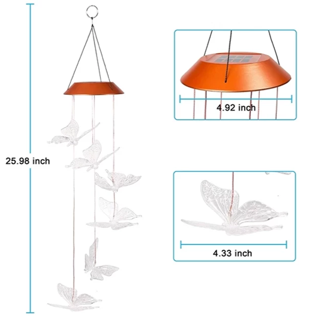 Rayvia Solar Butterfly LED Wind Chimes - Color-Changing Waterproof Outdoor Decoration - Default Title