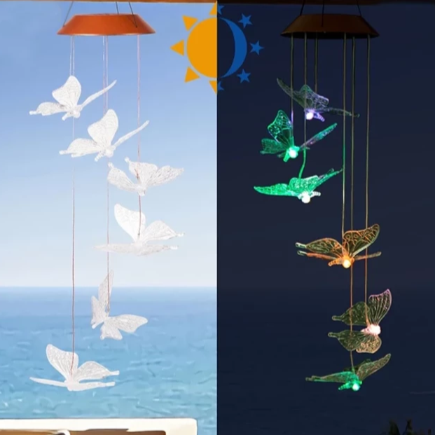 Rayvia Solar Butterfly LED Wind Chimes - Color-Changing Waterproof Outdoor Decoration - Default Title