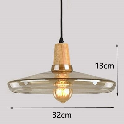 RoyaleGlow Vintage-Inspired Glass and Wood Pendant Lighting - Classic Elegance - Amber / Type C