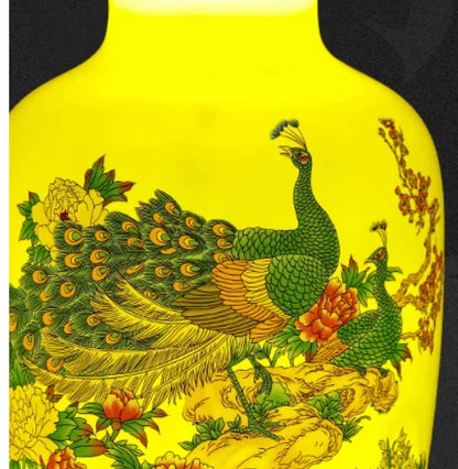 Royelux Jingdezhen Yellow Peacock Ceramic Vase – A Statement of Timeless Elegance