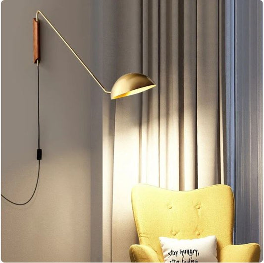 RoyaleGlow Elegant Vintage-Styled Long Arm Wall Sconce – Adjustable Antique Lighting - Gold Wall Plug-In