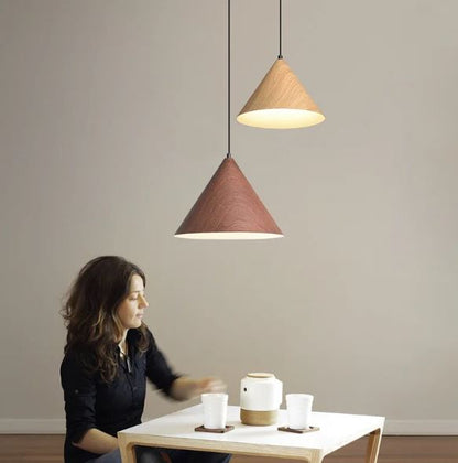 RoyaleGlow Modern Pyramid Pendant Light - Chic Japanese Design - Dark wood / Small