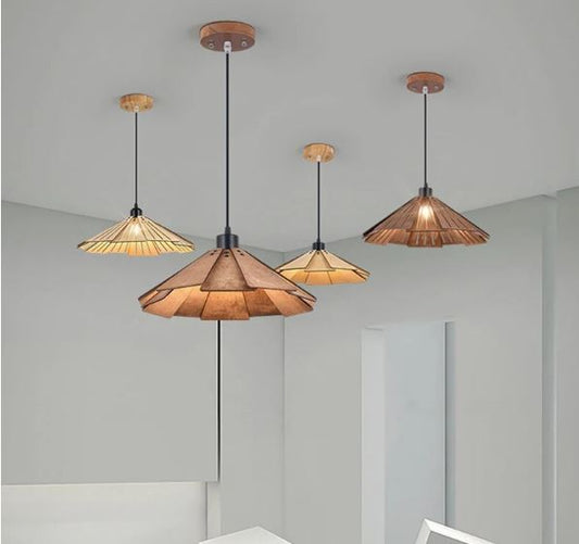 RoyaleGlow Blossom Wood Pendant Light – Natural Elegance for Modern Spaces - Walnut