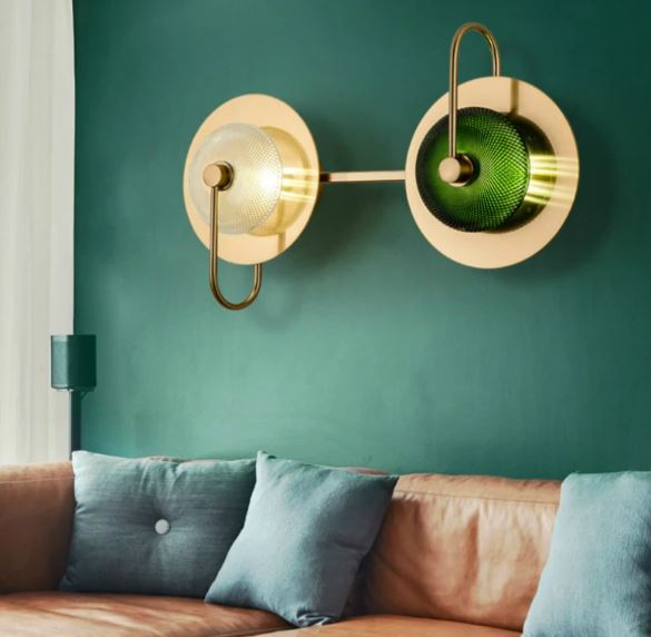 RoyaleGlow Elegant Circular Glass Wall Sconce for Radiant Illumination - Single Green Gold