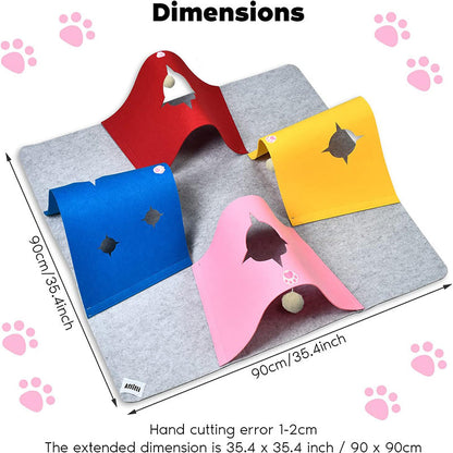 Pawelux Interactive Cat Play Mat with Tunnels - Portable & Foldable Felt Activity Mat for Cats and Small Pets