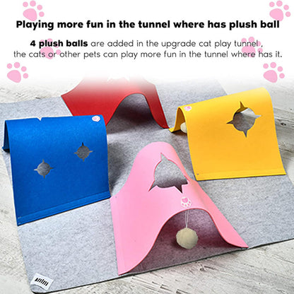 Pawelux Interactive Cat Play Mat with Tunnels - Portable & Foldable Felt Activity Mat for Cats and Small Pets