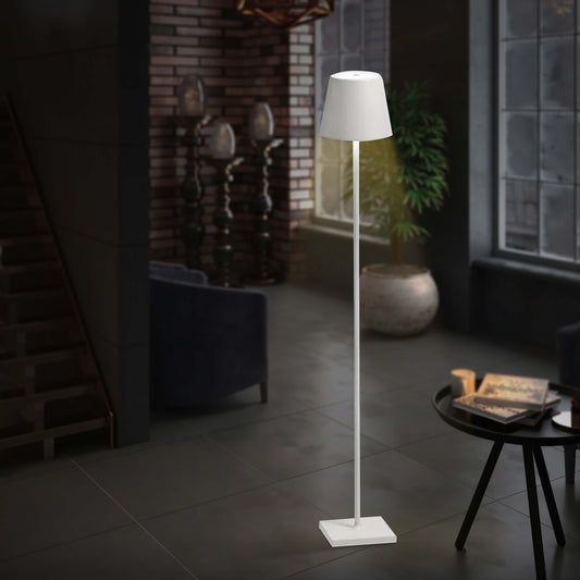 CordLume™ P3DG Cordless Floor Lamp in modern living room, with dimmable touch controls and warm white lighting.