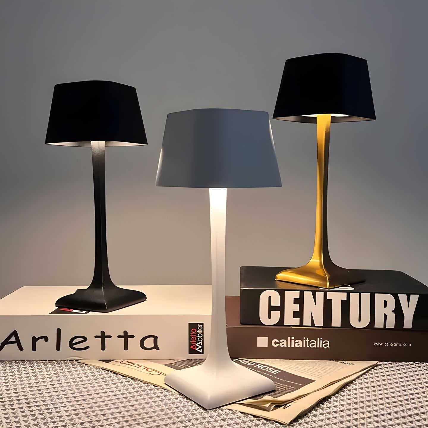 Eleganza Cordless LED Table Lamp – Touch Control, Rechargeable with Italian Design - Gold & Black