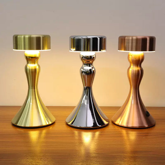 RoyaleGlow Luxury Table Lamp - Touch-Control, Cordless, Wireless Charging, LED Warm Light - Gold