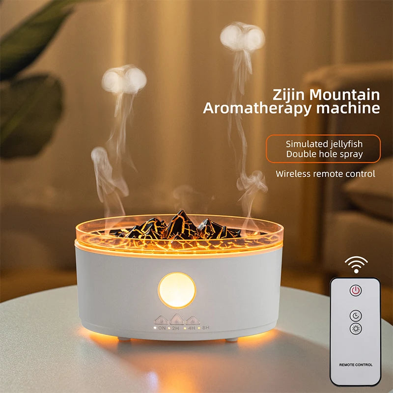 Volcano Humidifier, 300ML Essential Oil Diffuser with Jellyfish Mist and 3 Color Lights, Remote Controlled - Cracked Black