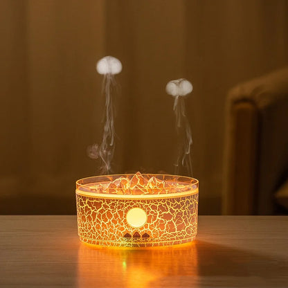 Volcano Humidifier, 300ML Essential Oil Diffuser with Jellyfish Mist and 3 Color Lights, Remote Controlled - Cracked White