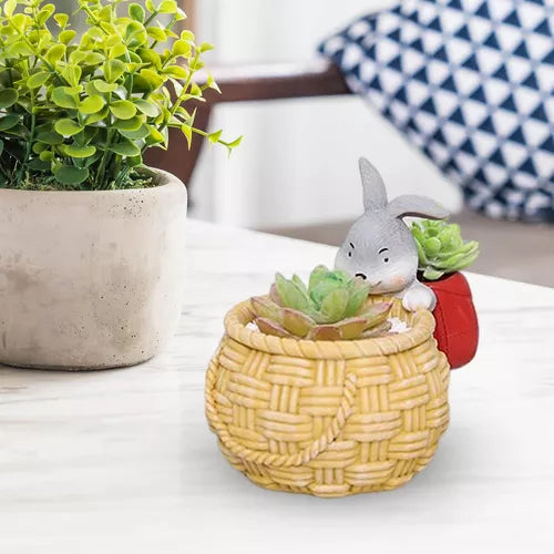 Royaleva Original Courtyard Flowerpot - Rustic Corgi & Bunny Succulent Planter - Corgi