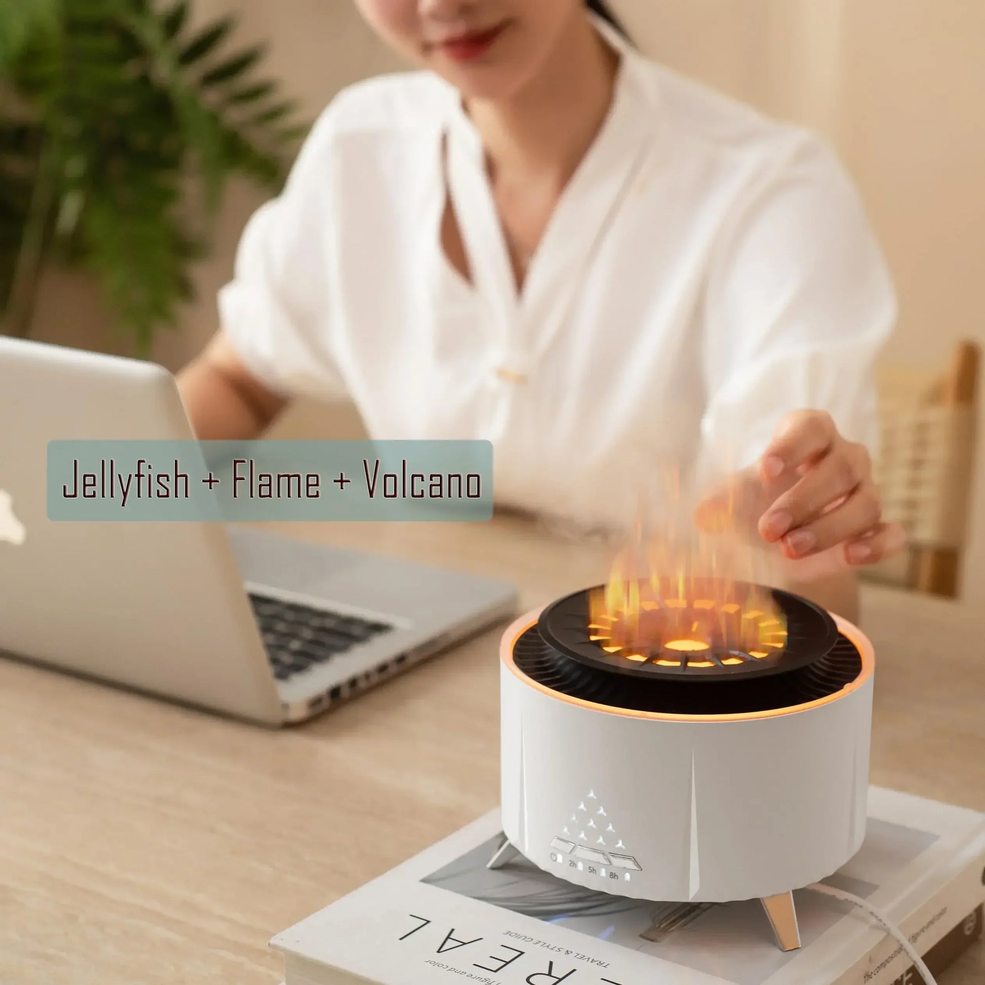 Volcano diffuser, 350ml cool jellyfish mist aromatherapy diffuser with LED lights for large rooms and home décor.