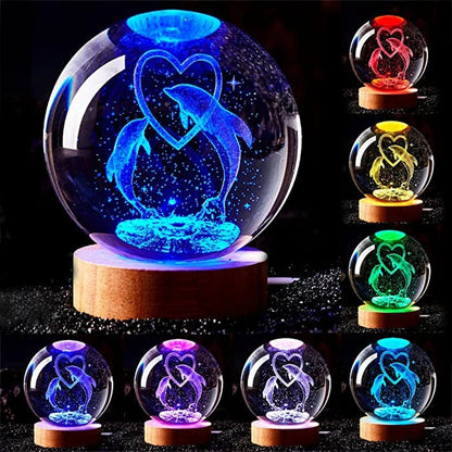 Royallure 3D Dolphin Crystal Ball Lamp - Enchanting Night Light