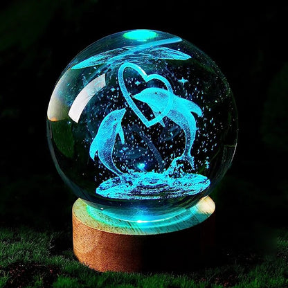 Royallure 3D Dolphin Crystal Ball Lamp - Enchanting Night Light