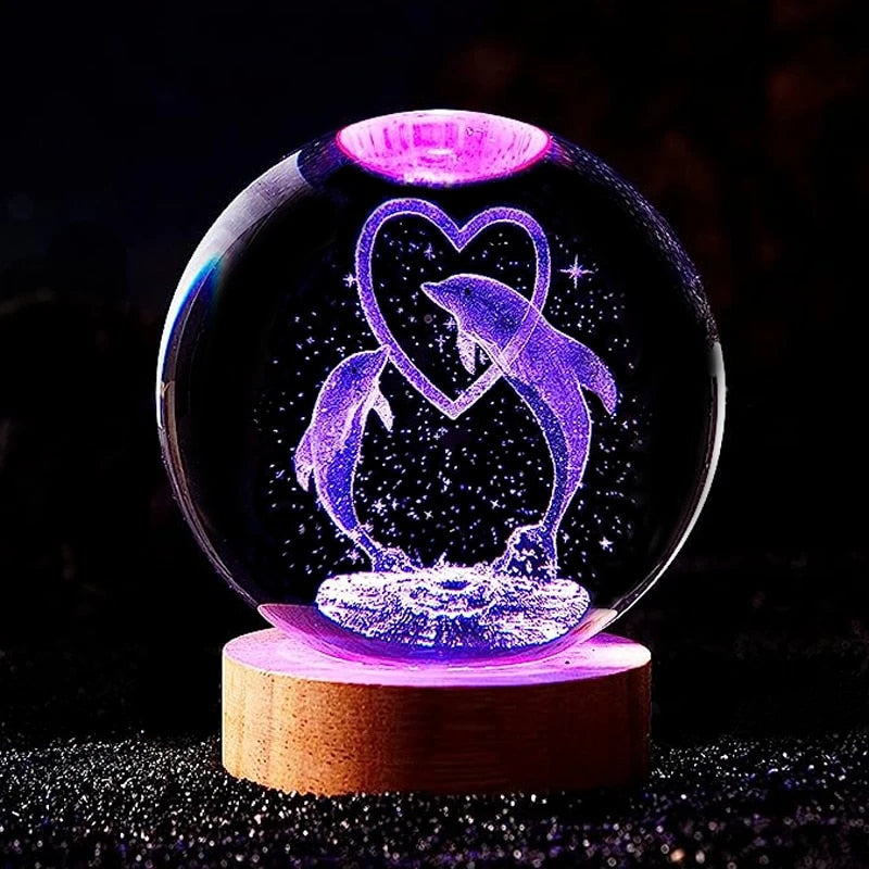 Royallure 3D Dolphin Crystal Ball Lamp - Enchanting Night Light