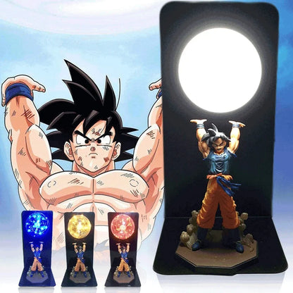 Dragon Ball Z Goku lamp, energy bomb pose, LED night light for fans and collectors, perfect for bedroom or desk décor.