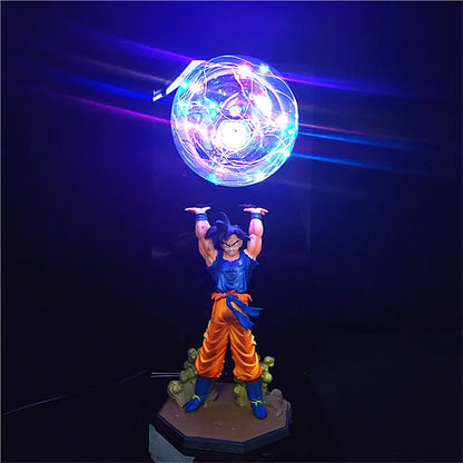 Dragon Ball Z Goku lamp, energy bomb pose, LED night light for fans and collectors, perfect for bedroom or desk décor.