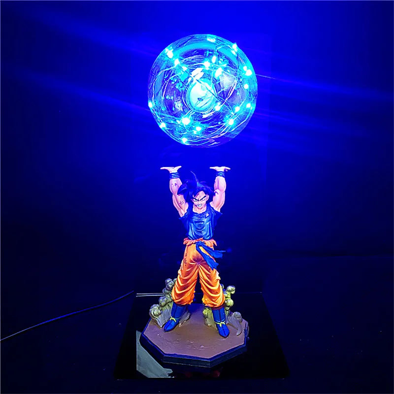 Dragon Ball Z Goku lamp, energy bomb pose, LED night light for fans and collectors, perfect for bedroom or desk décor.