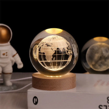 RoyaleGlow™ Celestial 3D Engraved LED Crystal Ball Night Light - Earth