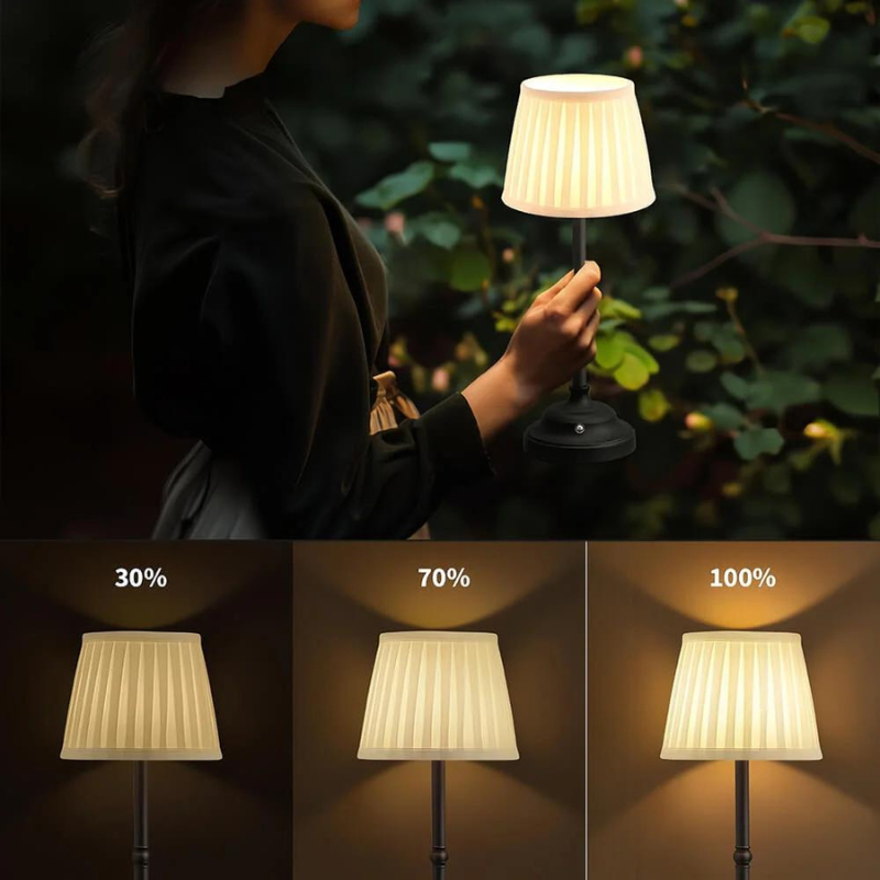 RoyaleGlow Cordless LED Fabric Table Lamp - Rechargeable, Touch Control, Memory Function - Black