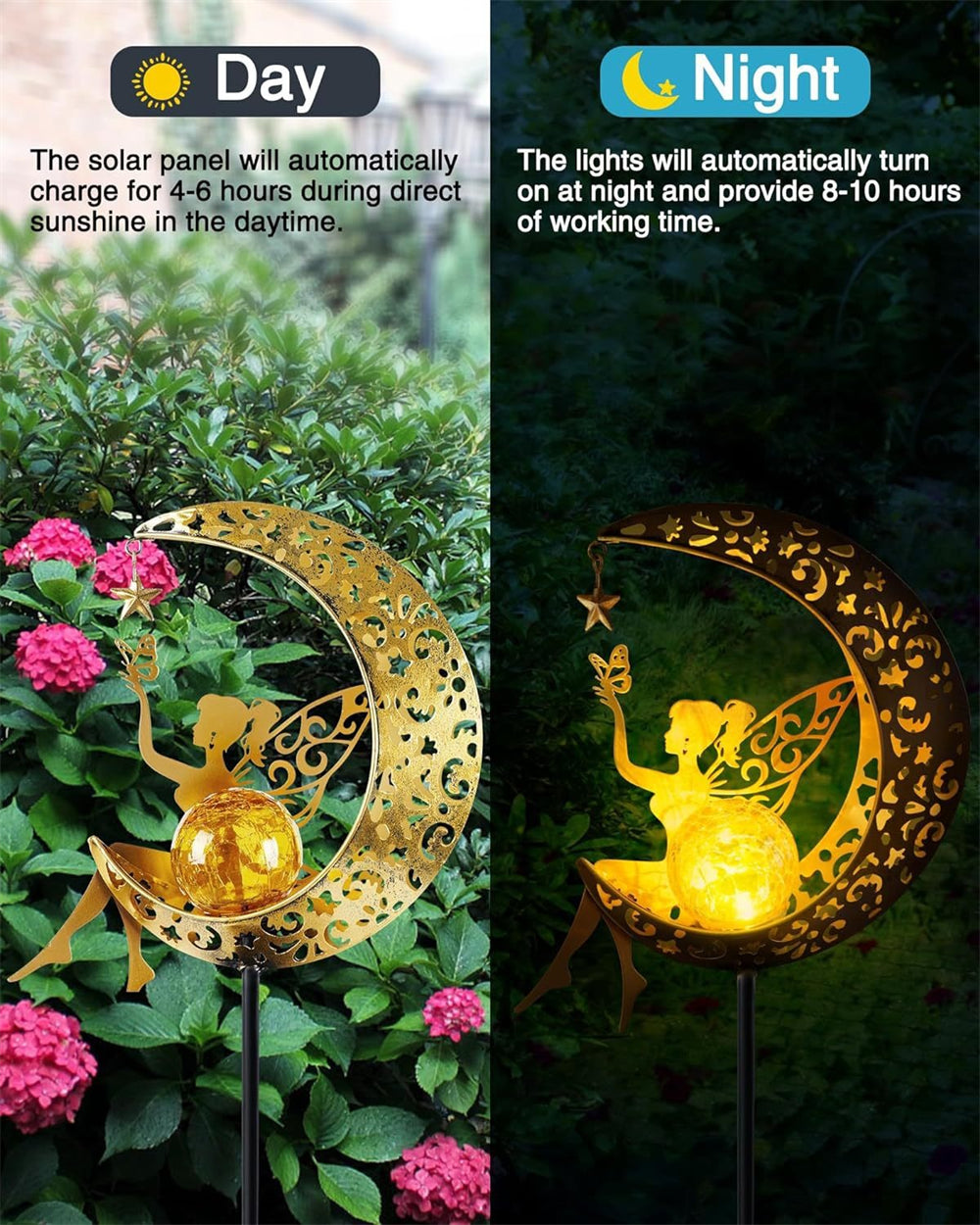 Royallure Fairy Crescent Moon Solar Garden Light Lamp - Magical Outdoor Illumination