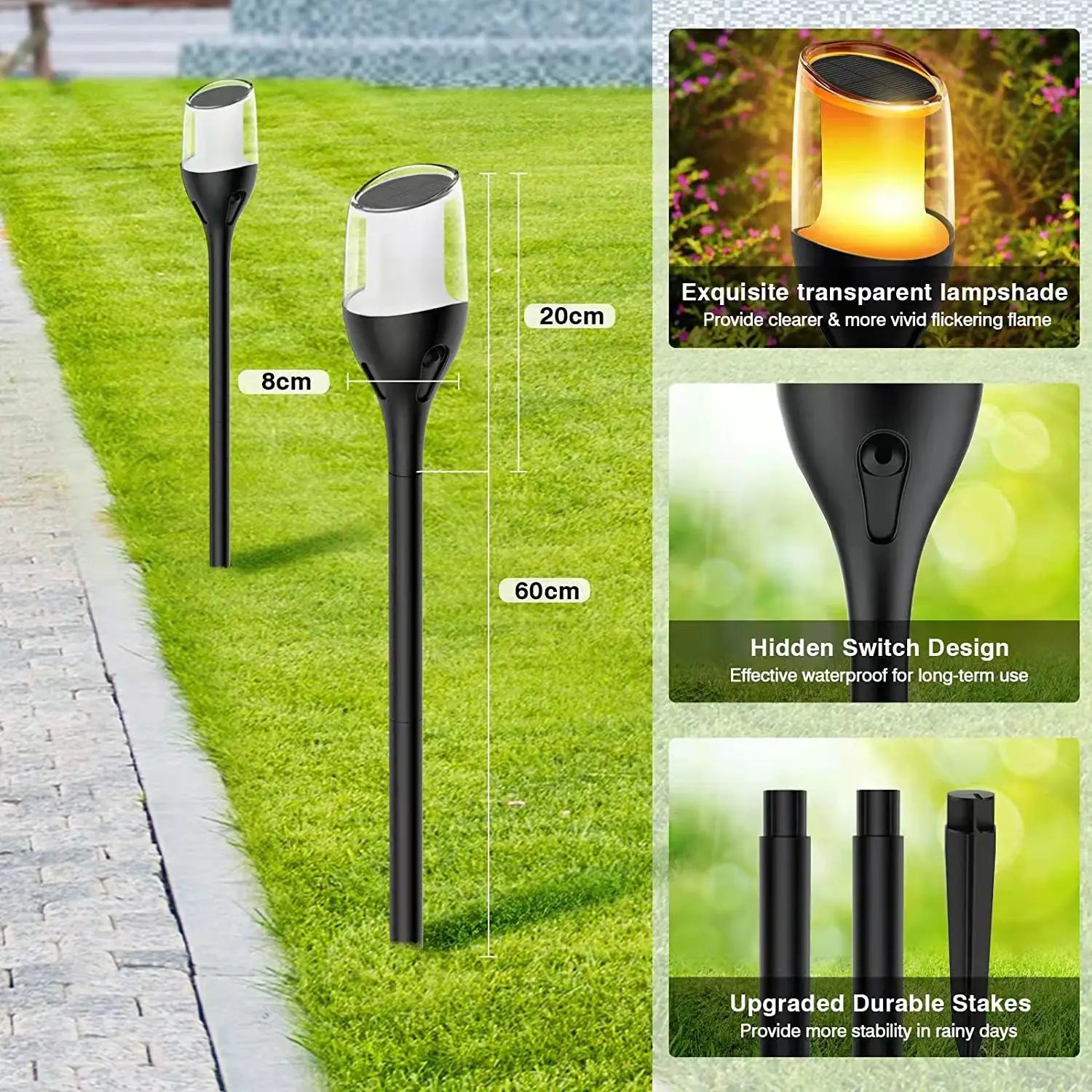 Outdoor Flickering Flame Lights, Solar Torch Garden Lamps, Waterproof LED for Patio and Yard - Default Title