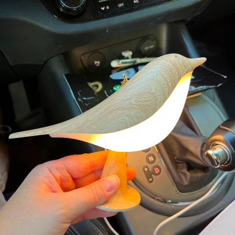 Touch-Control Wooden Bird Night Light - Rechargeable LED Bedside Lamp