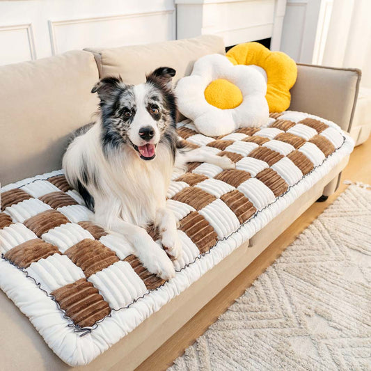 Pawelux Cozy Chenille Large Plaid Anti-Slip Dog Bed Mat - Machine Washable Pet Couch Cover