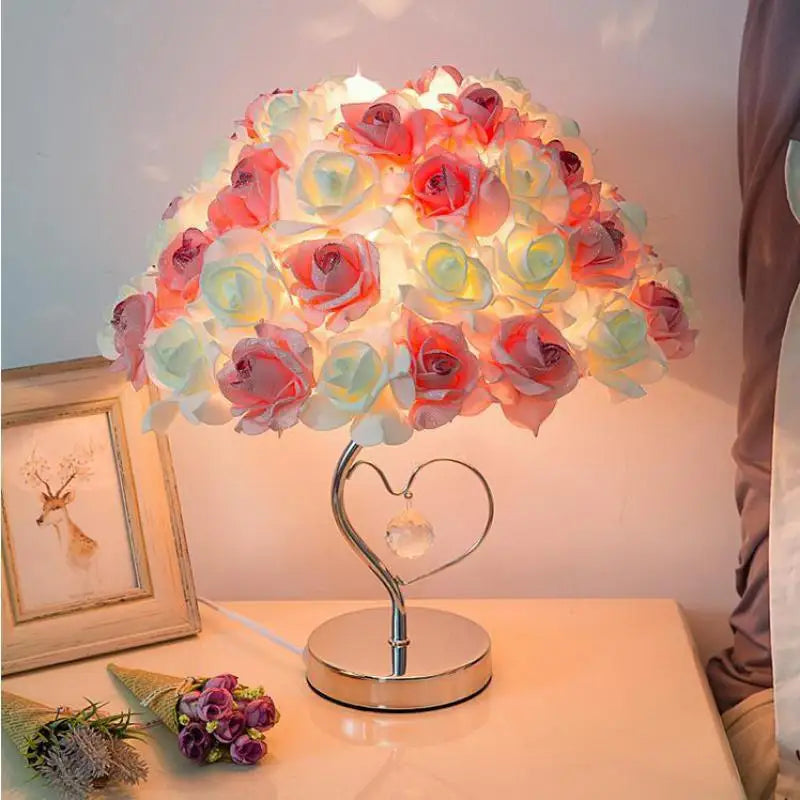 Vintage Pink Rose Desk Lamp - Creative Lamp for Bedroom Decor - V1