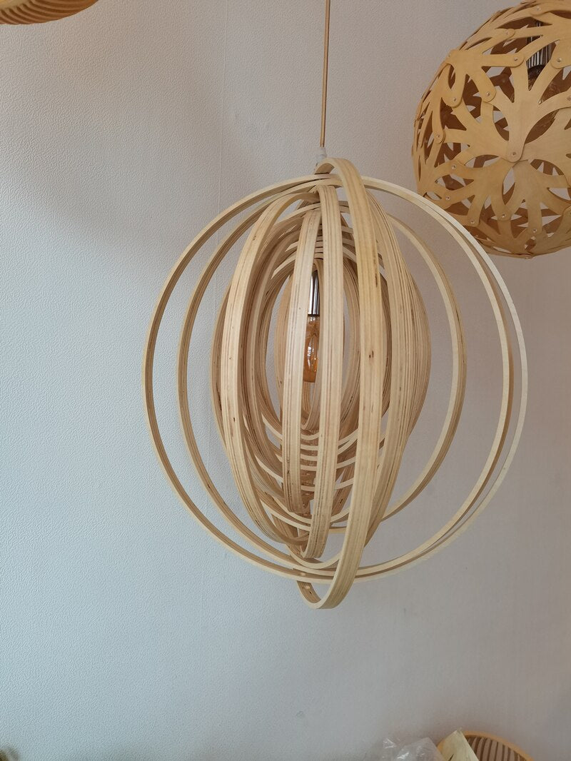 RoyaleGlow Enchanting Circular Wood Pendant Light with Revolving Moon Design - Medium