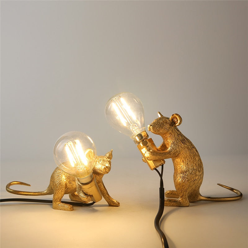 Royaleva Say Cheese Mouse Table Lamp - Artistic Resin LED Light Decor - White Standing