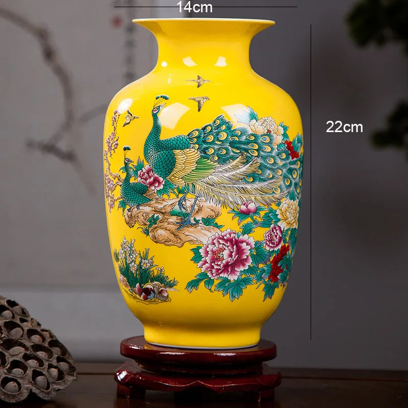 Royelux Jingdezhen Yellow Peacock Ceramic Vase – A Statement of Timeless Elegance